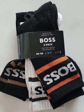 HUGO BOSS 3-pair Crew socks 3pk Classic sport socks Logo Black